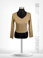 V Neck Plain Full Sleeve Crop Top Blouse For Women