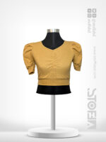 Korean Neck Puff Half Sleeve Ribbed Cotton Crop Top Blouse