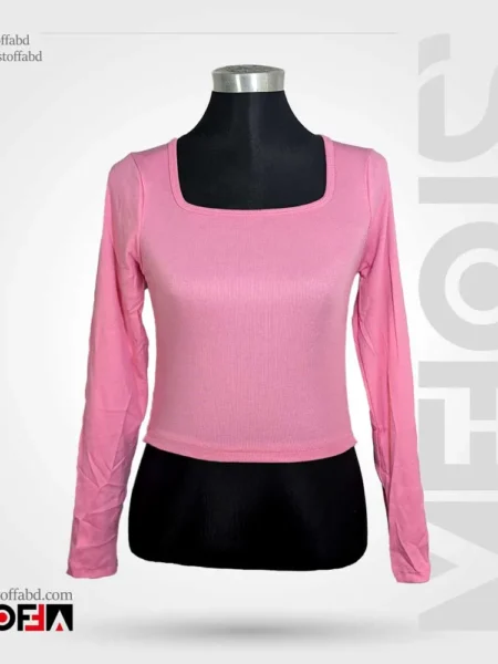 Square Neck Plain Full Sleeve Ribbed Cotton Crop Top/Blouse