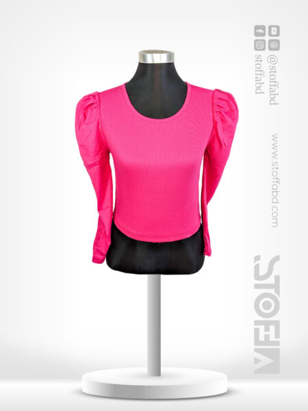 Classic Round Neck Puff Full Sleeve Crop Top Blouse For Women