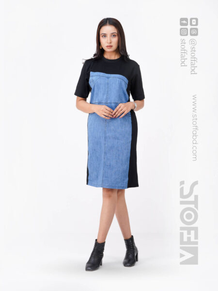 Contrast Color Patchwork Denim Dress for Women, Bodycon
