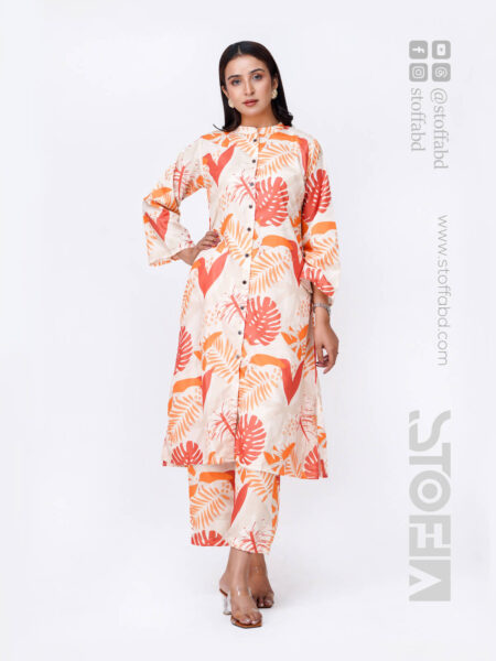 Muga Silk A-line Printed Kurti with Palazzo Set