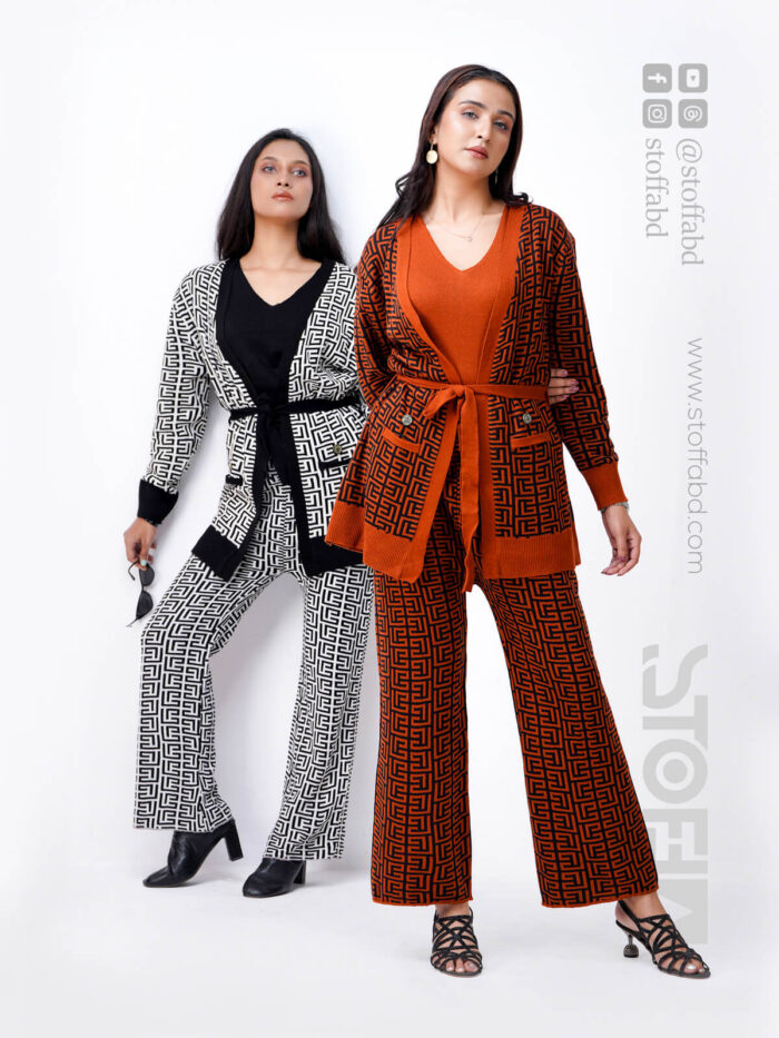 Woolen Cord Sets - Cardigan, Inner and Trouser for Women