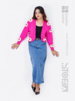 Women’s Floral Applique Open Front Cropped Cardigan Sweater