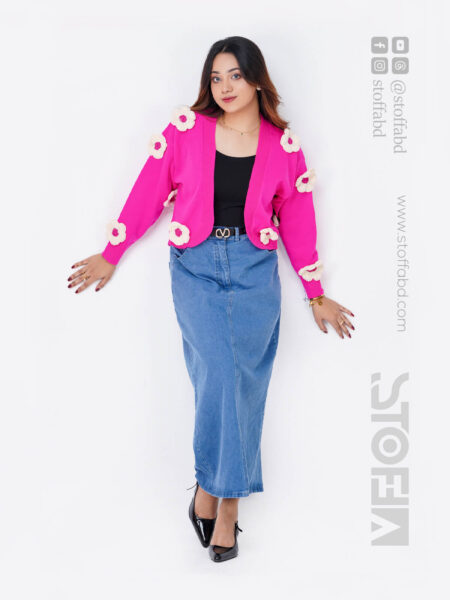 Women’s Floral Applique Open Front Cropped Cardigan Sweater