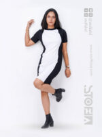 Two Color Contrast Half Sleeve Bodycon Midi Dress